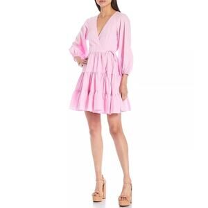 Gianni Bini Shelley V-Neck Long Sleeve Wrap Dress Azalea Pink Size XL NWT